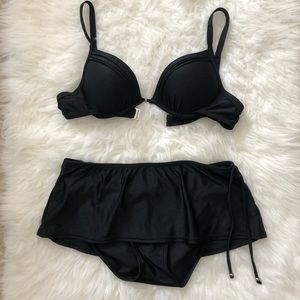 The C Collection Black skirted Silver bead padded